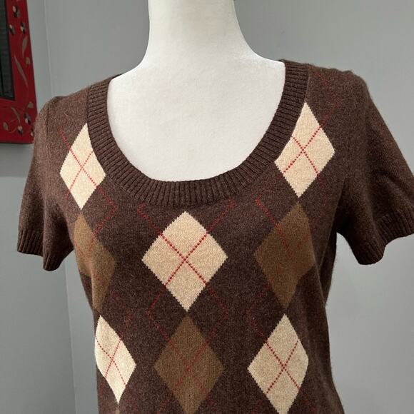 NEW Marina Luna Cashmere Argyle Classic Preppy Timeless Layering Sweater S NWOT - Picture 7 of 15